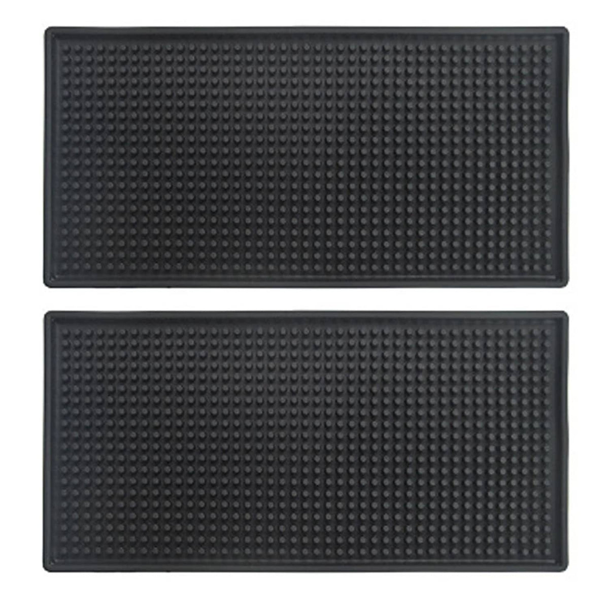 Black rubber service bar mats, pair, rectangular with raised dot texture surface