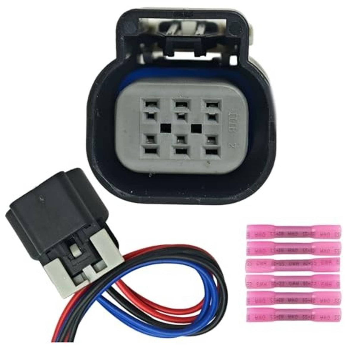 Throttle body connector pigtail with gray 6-pin plug and multicolor wire leads