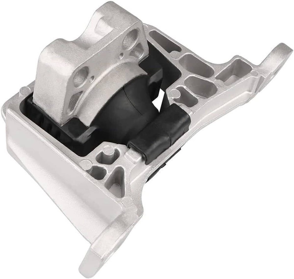 Front engine motor mount with silver metal bracket and black rubber bushing