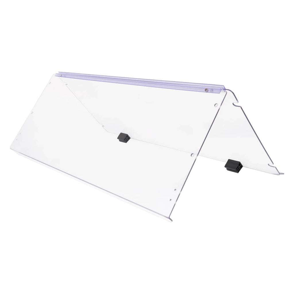 Clear folding windshield with purple support bar and black mounting brackets