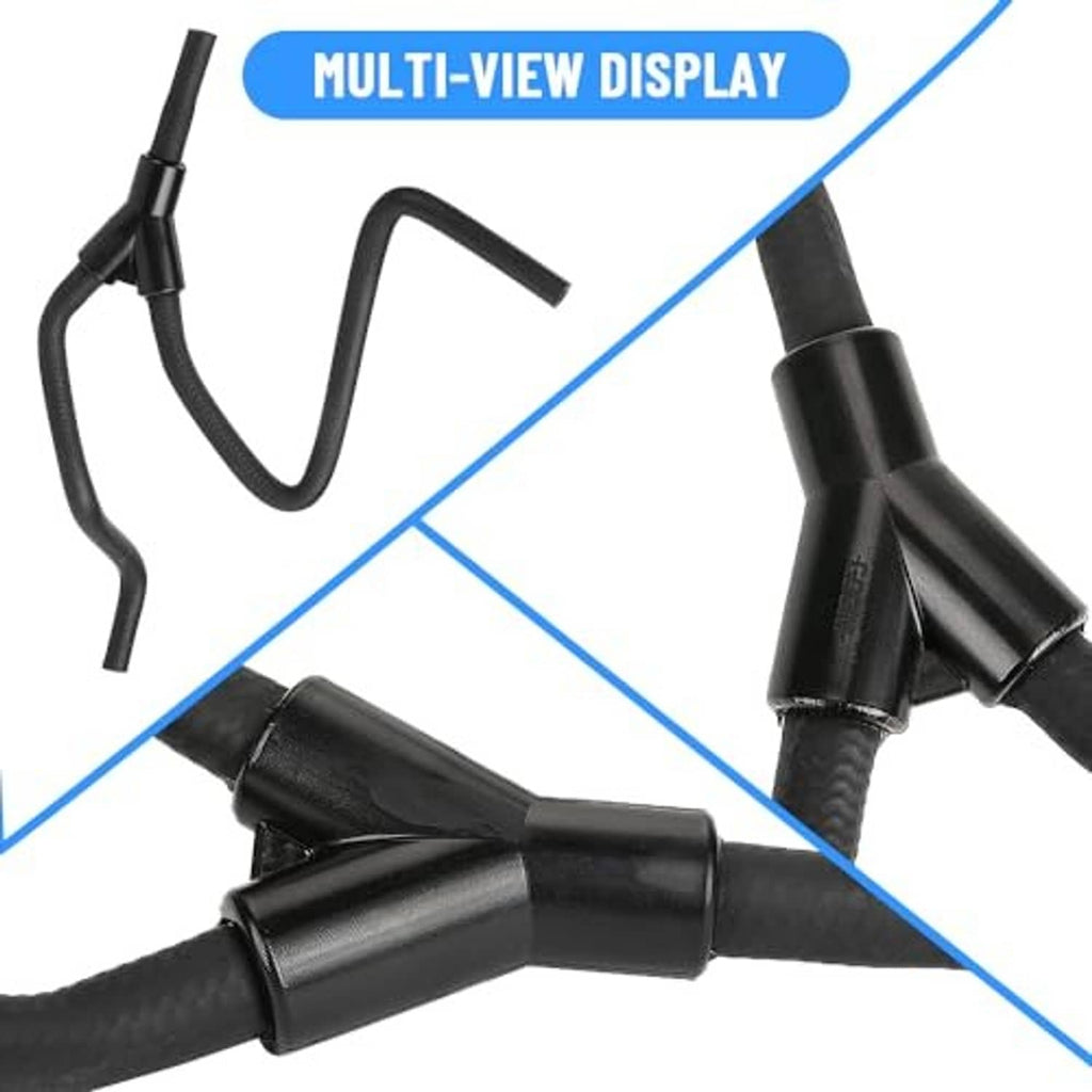 Black radiator hose with molded connector blocks and multiple curved sections