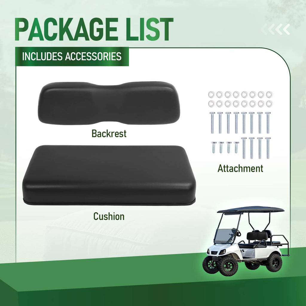 Black backrest and cushion set with mounting hardware for golf cart