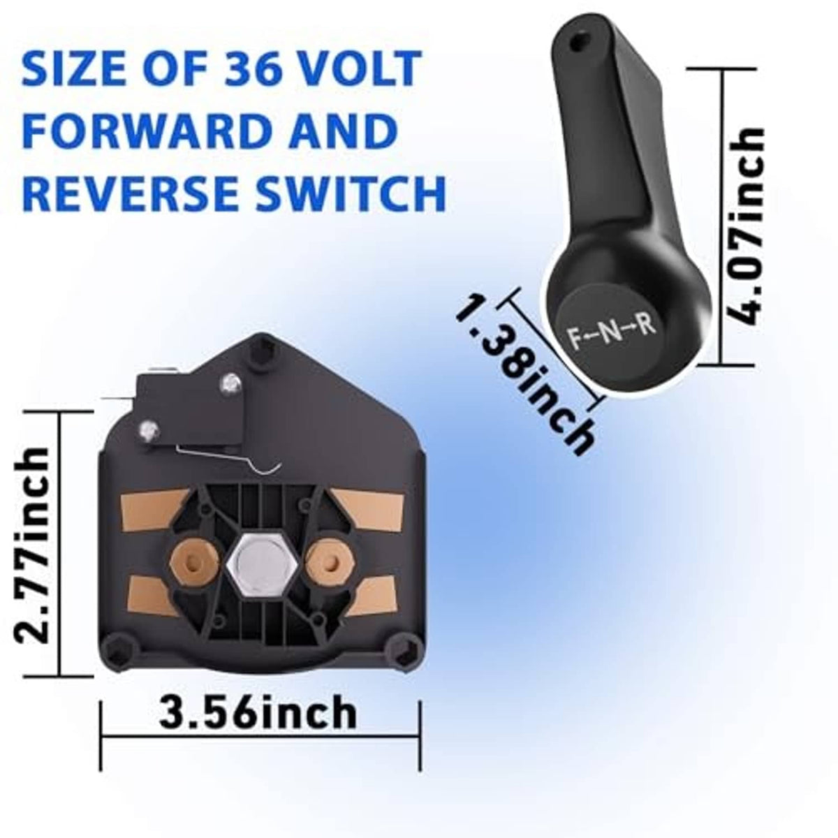 Black 36-volt forward and reverse switch housing with F-N-R handle, size shown