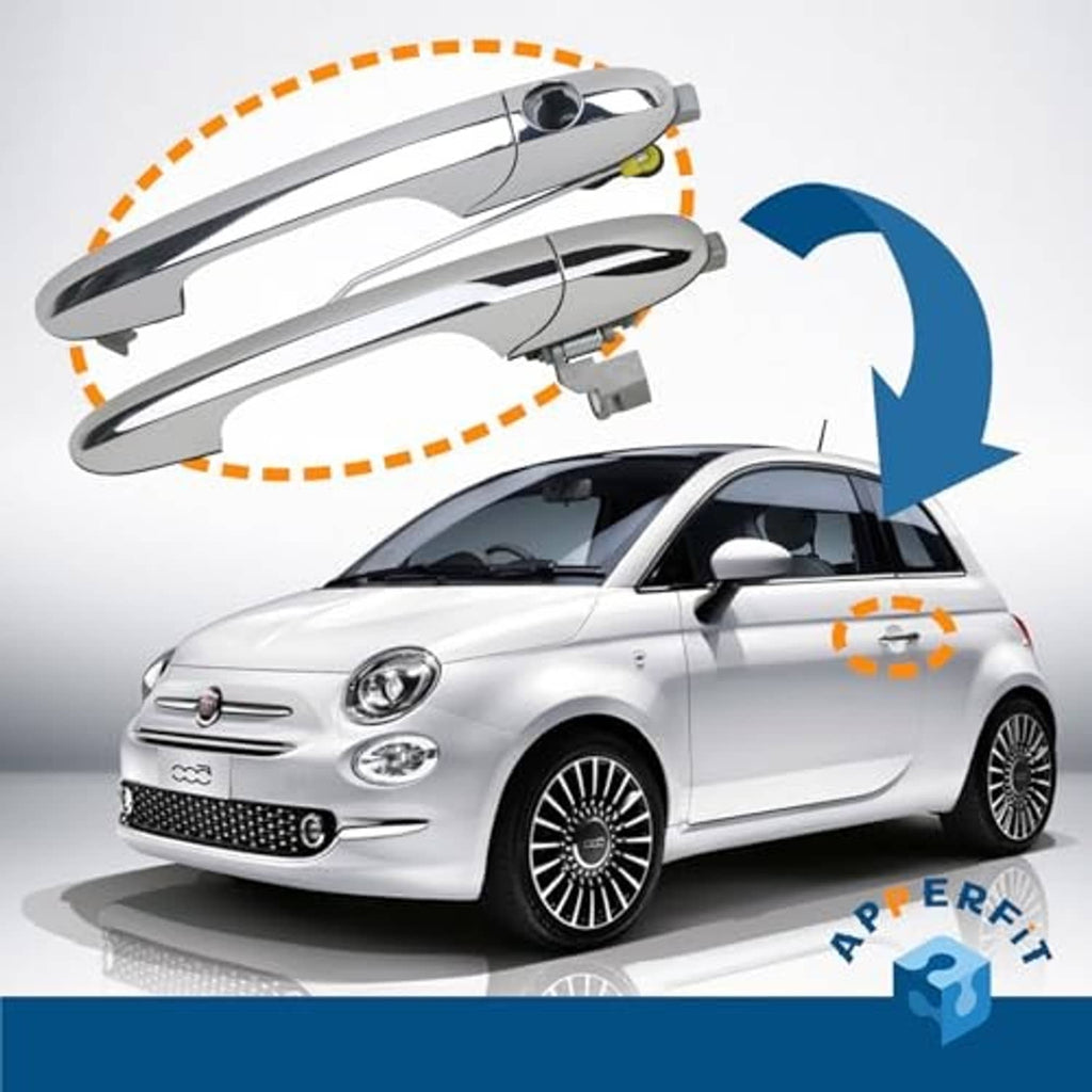 Chrome exterior door handle with keyhole, installation orientation on car