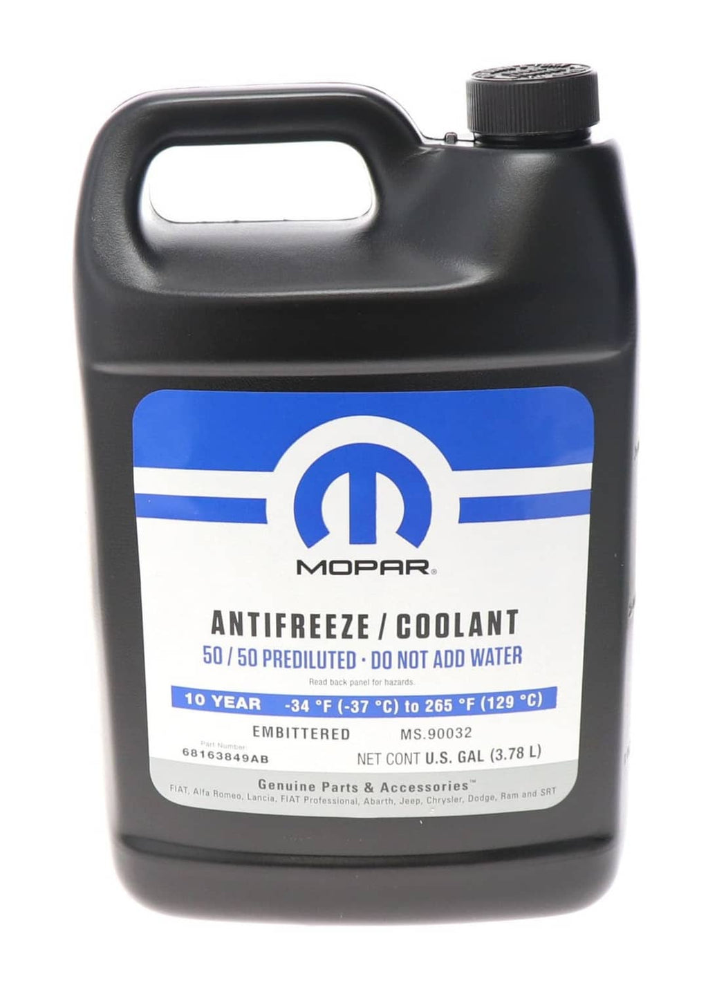 Mopar antifreeze coolant premixed 50/50, 1-gallon jug with front label