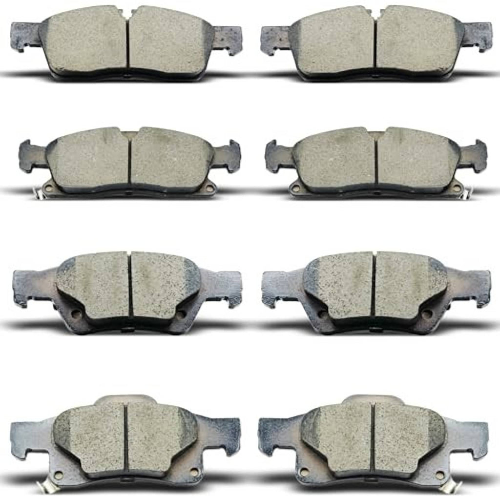 Ceramic brake pad set showing four pairs of light gray friction pads
