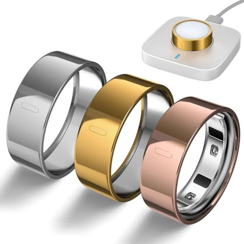 Oura size 9 ring cover set in silver, gold, and rose gold with metallic TPU case