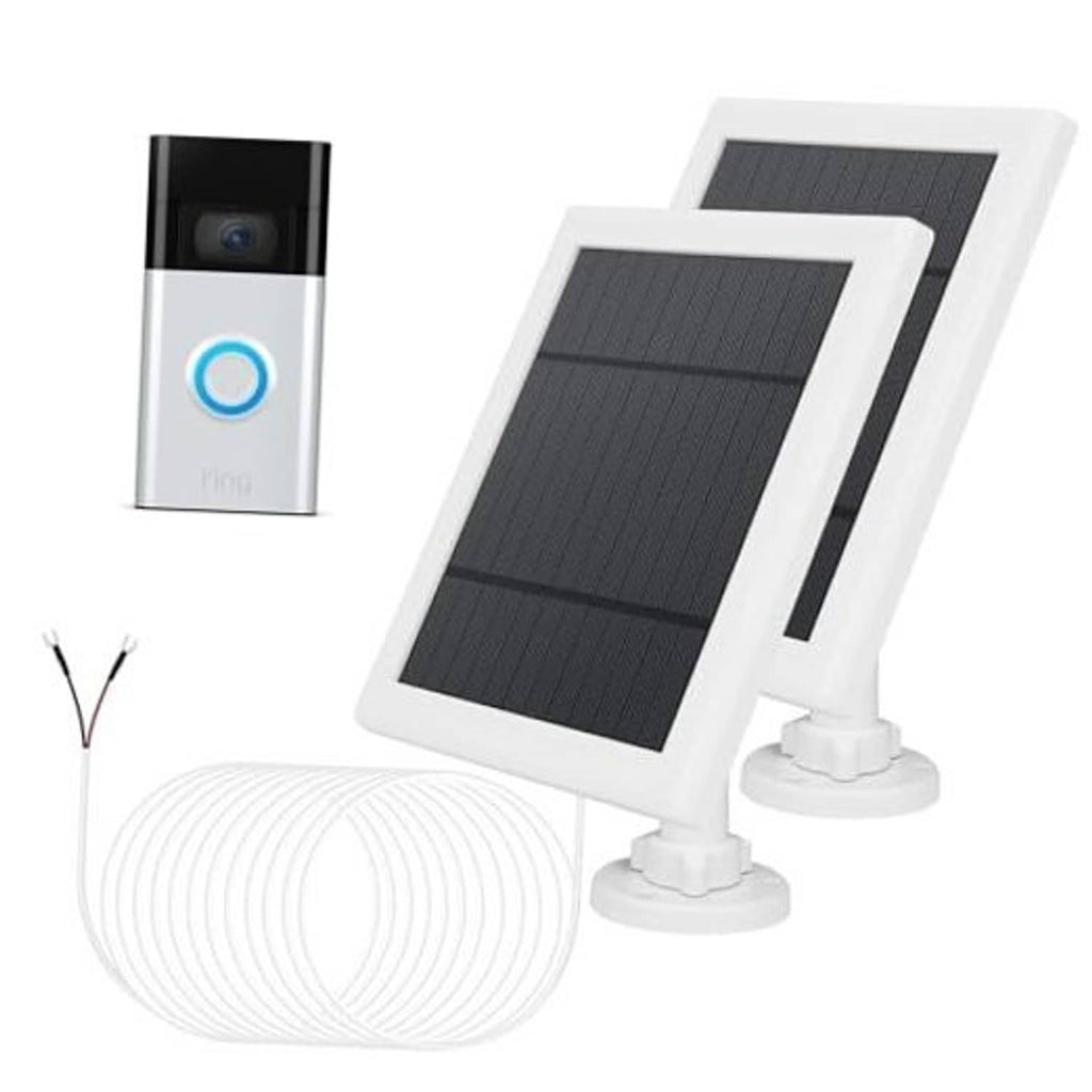 Solar panel charger with white adjustable mount and black panel, includes cable