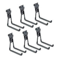 Black slatwall U hooks, 6-pack with curved arms and mounting brackets