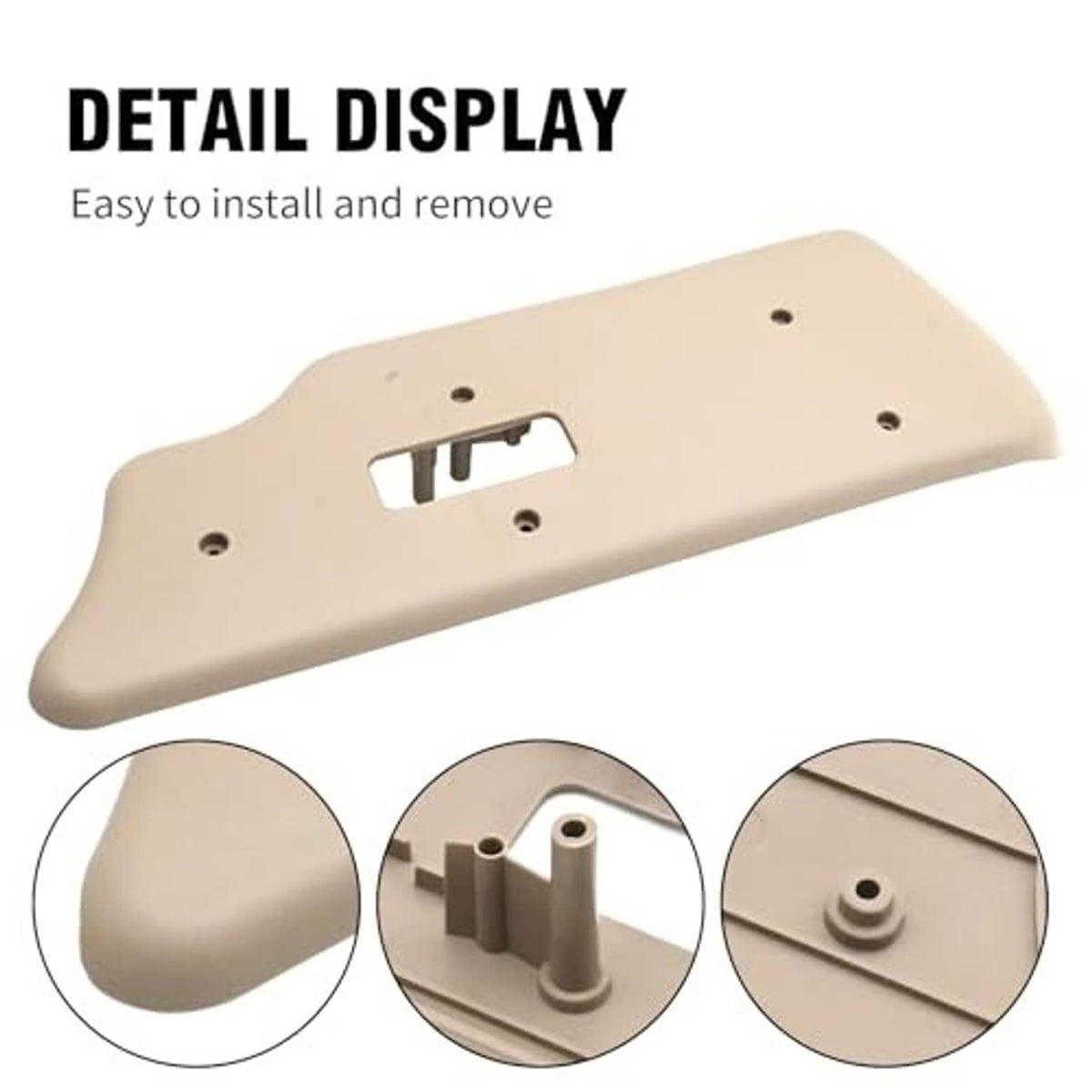 Beige power seat switch bezel with rectangular opening, tabs, and screw bosses