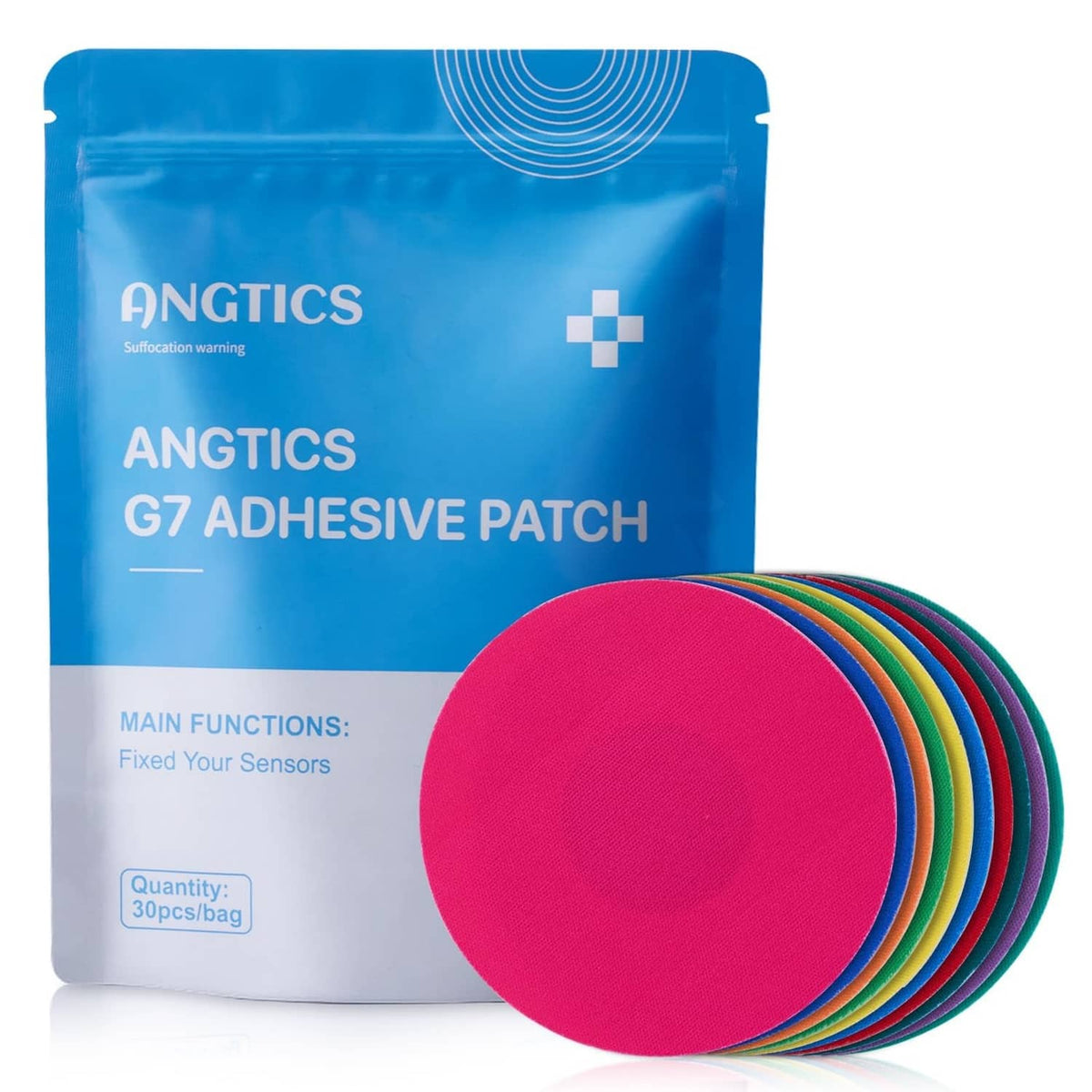 Waterproof round Dexcom G7 adhesive patches set, multicolor with storage pouch