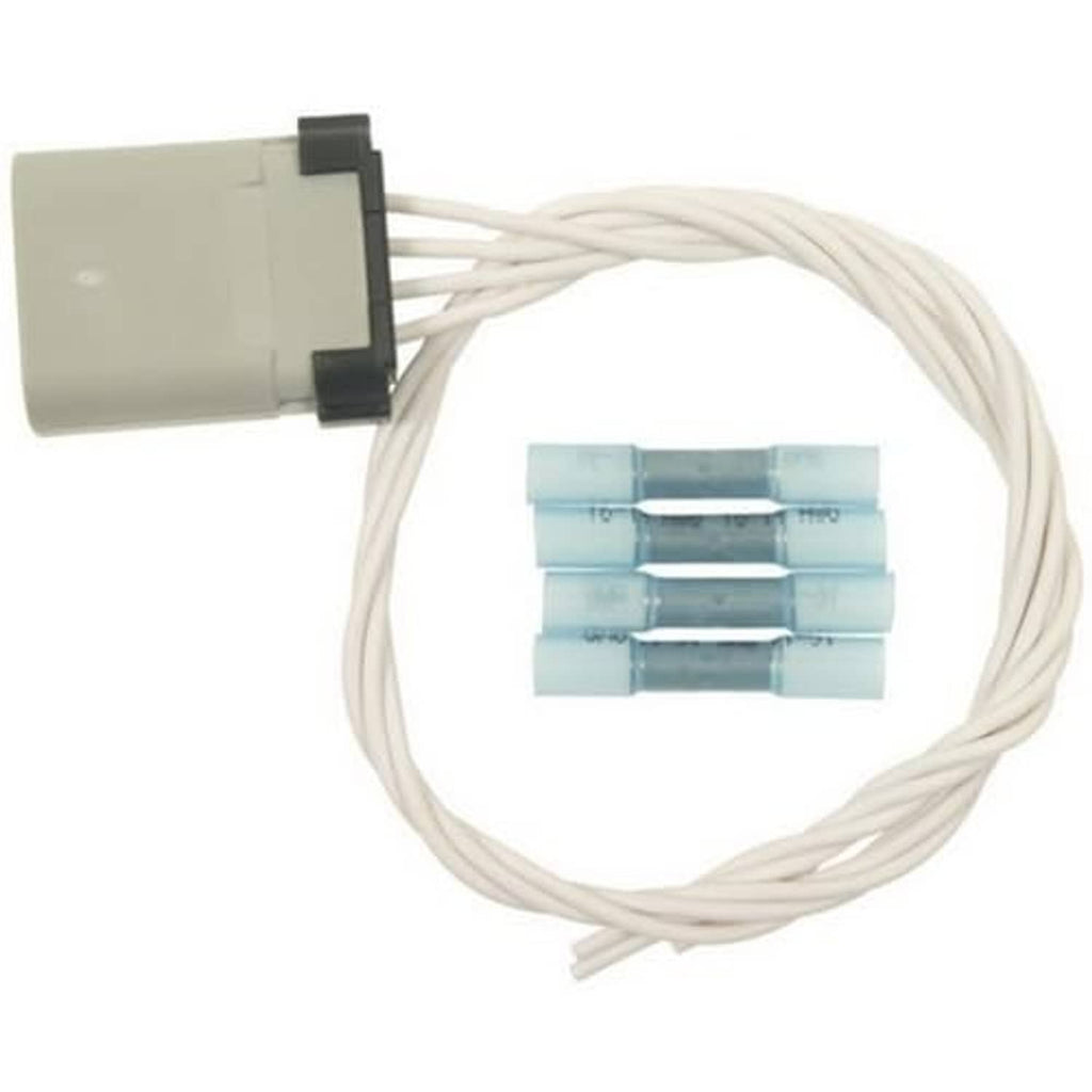 Throttle body connector pigtail with white wires and blue crimp terminal block