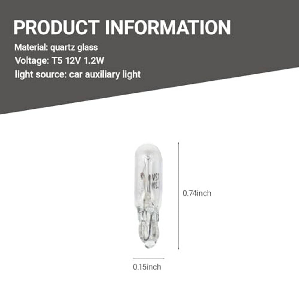 T5 white wedge bulb with clear glass and size markings (0.15 in, 0.74 in)