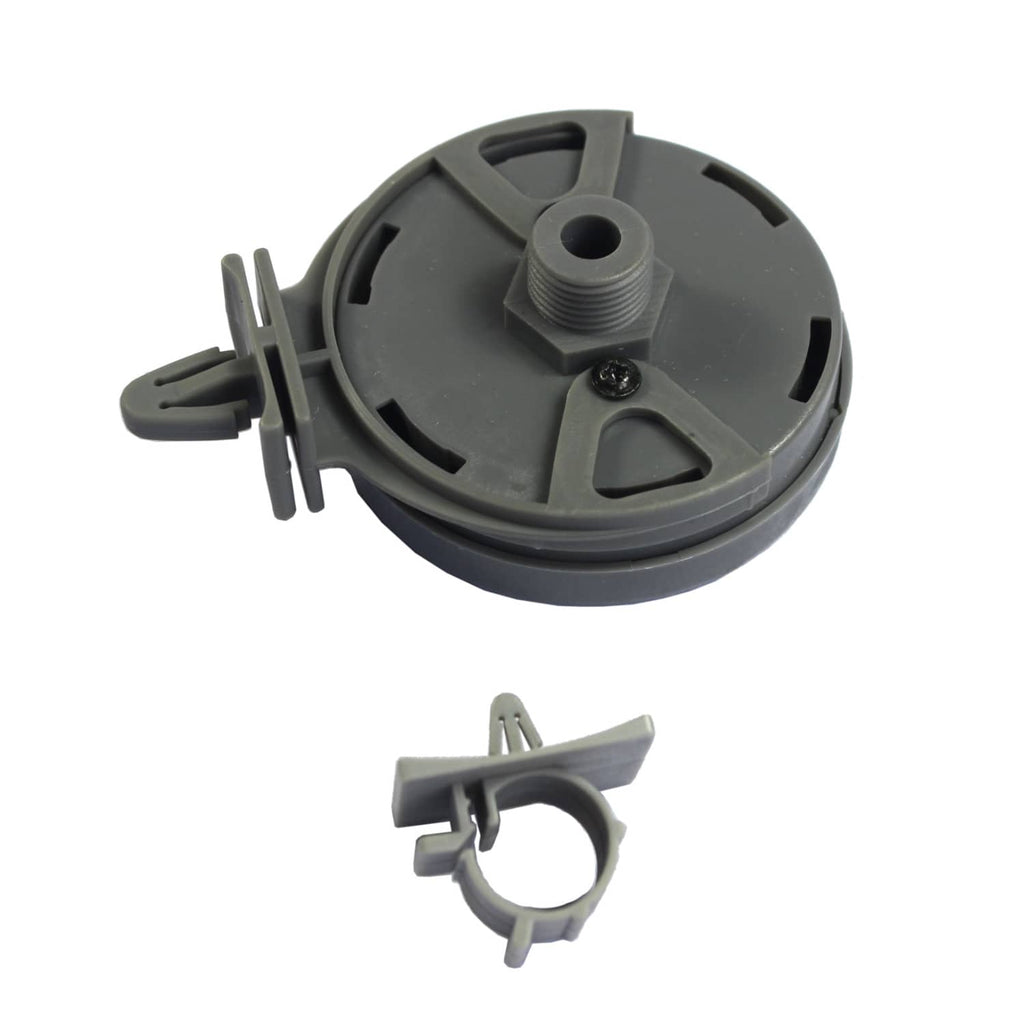 Grey switch housing with threaded port and mounting clips