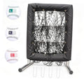 Black 9-hole pitching practice net with strike zone target and padded frame stand