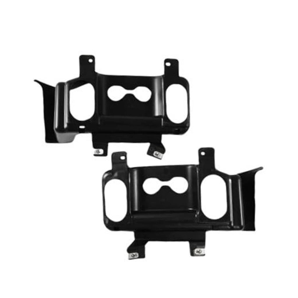 Front bumper air intake duct bracket set, left/right, black plastic with mounting holes