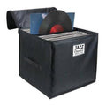 Black vinyl record storage box with zipper lid, holds 12-inch records
