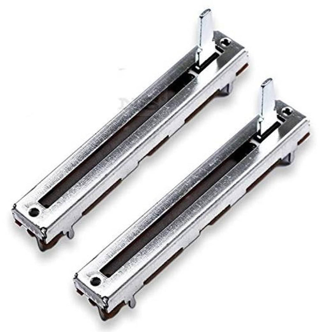 Slide potentiometer pair with metal housings and black resistive tracks