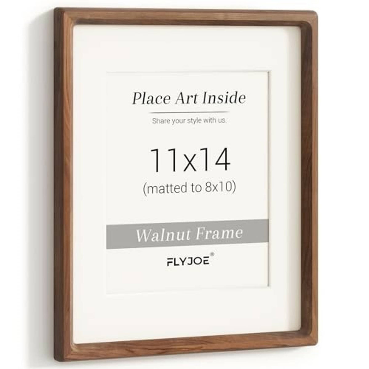 Walnut wood 11x14 picture frame with white mat and inner print opening