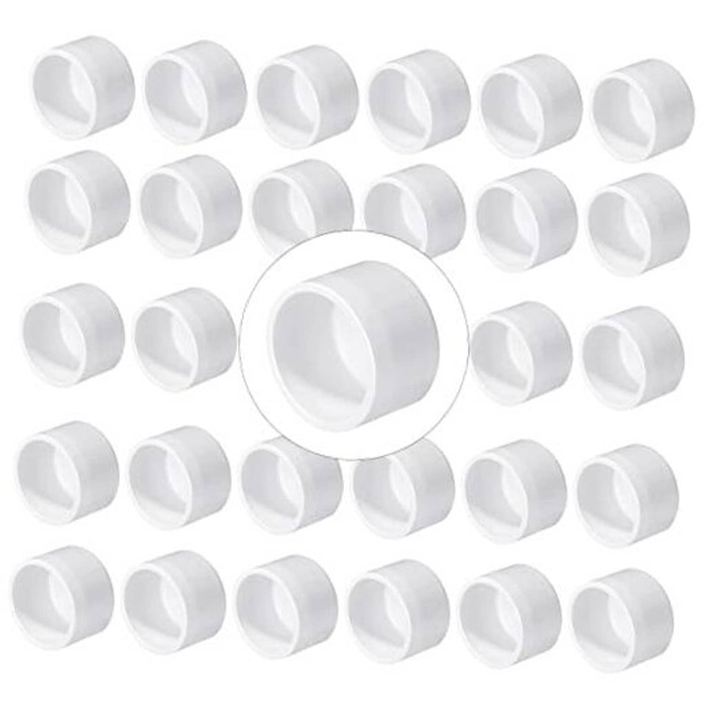 White PVC pipe end cap plug with round opening for 1 in tubing