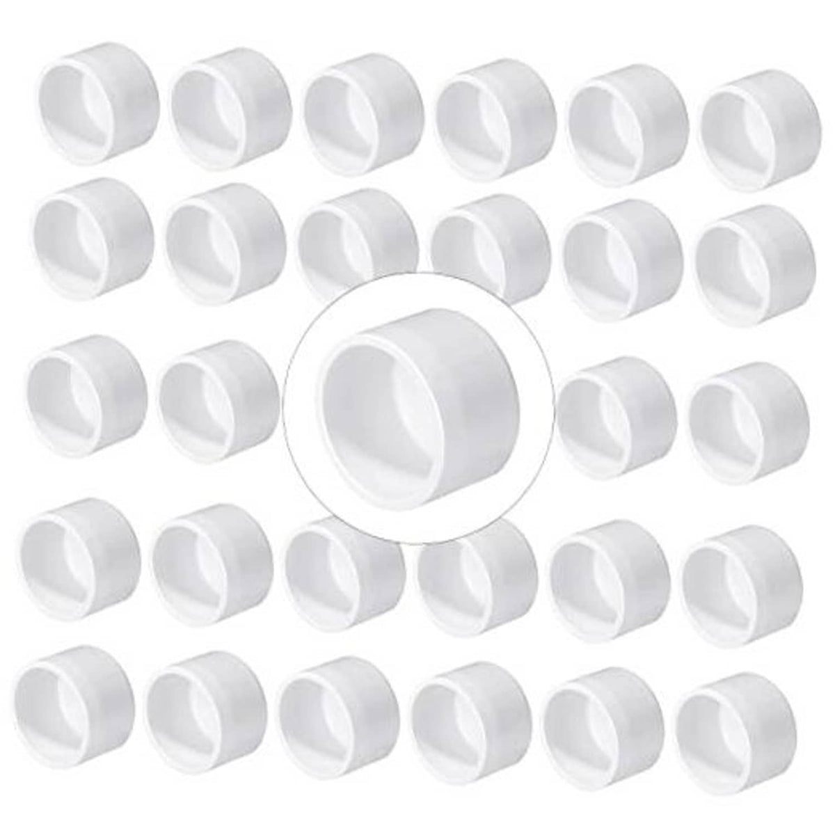White PVC pipe end cap plug with round opening for 1 in tubing