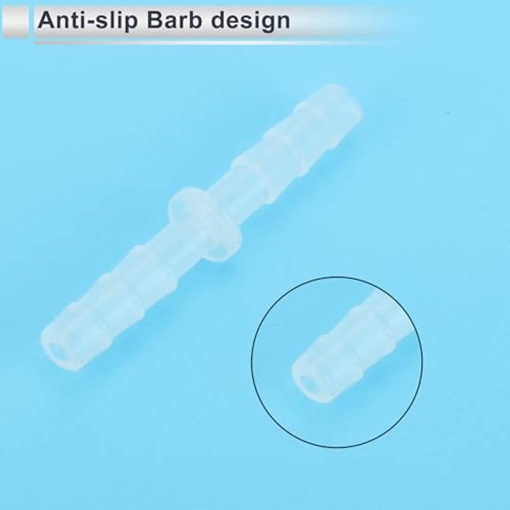 Clear plastic straight hose barb connector with anti-slip ridged grip barbs