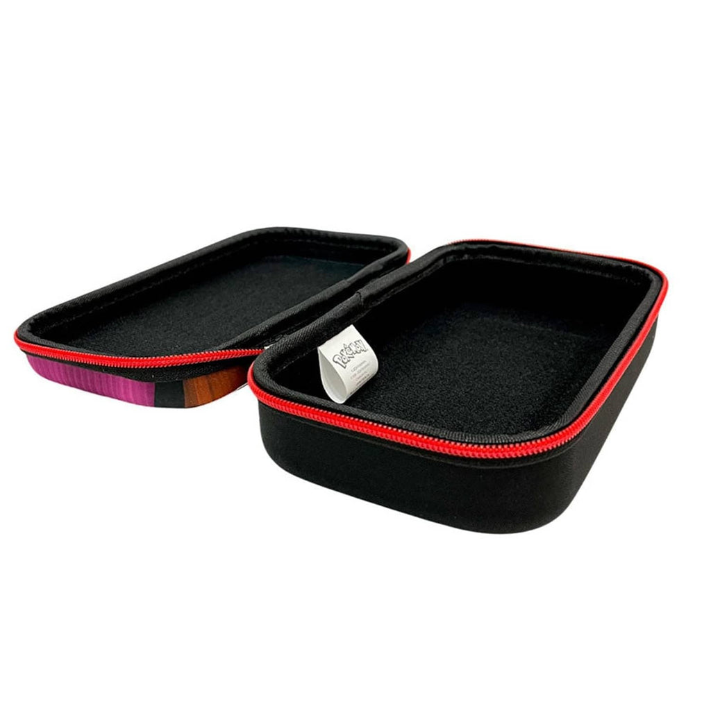 Open black Pokémon pencil case with red zipper trim and multicolor side panel