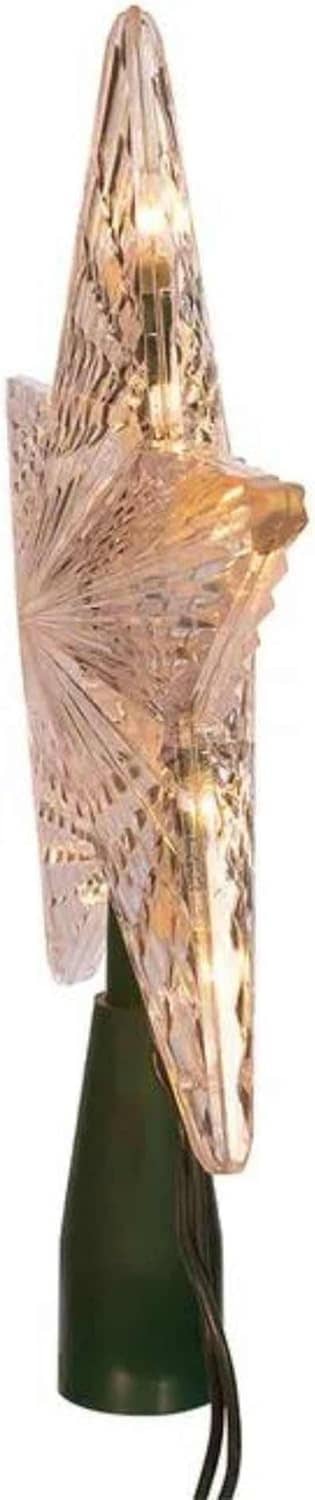 Kurt Adler clear star treetop topper with warm LEDs and dark base, shown from the side