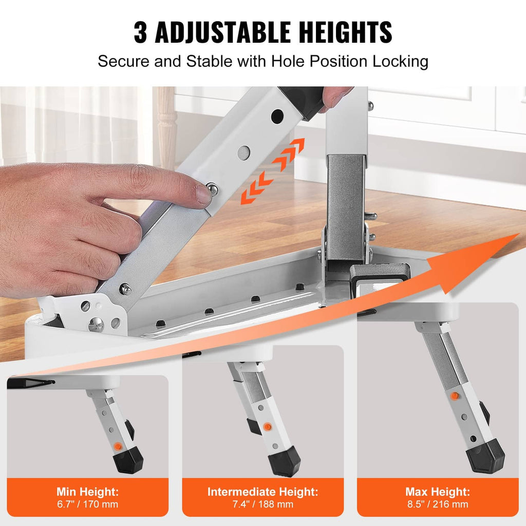 Foldable step stool ladder height adjuster with locking pin on silver frame