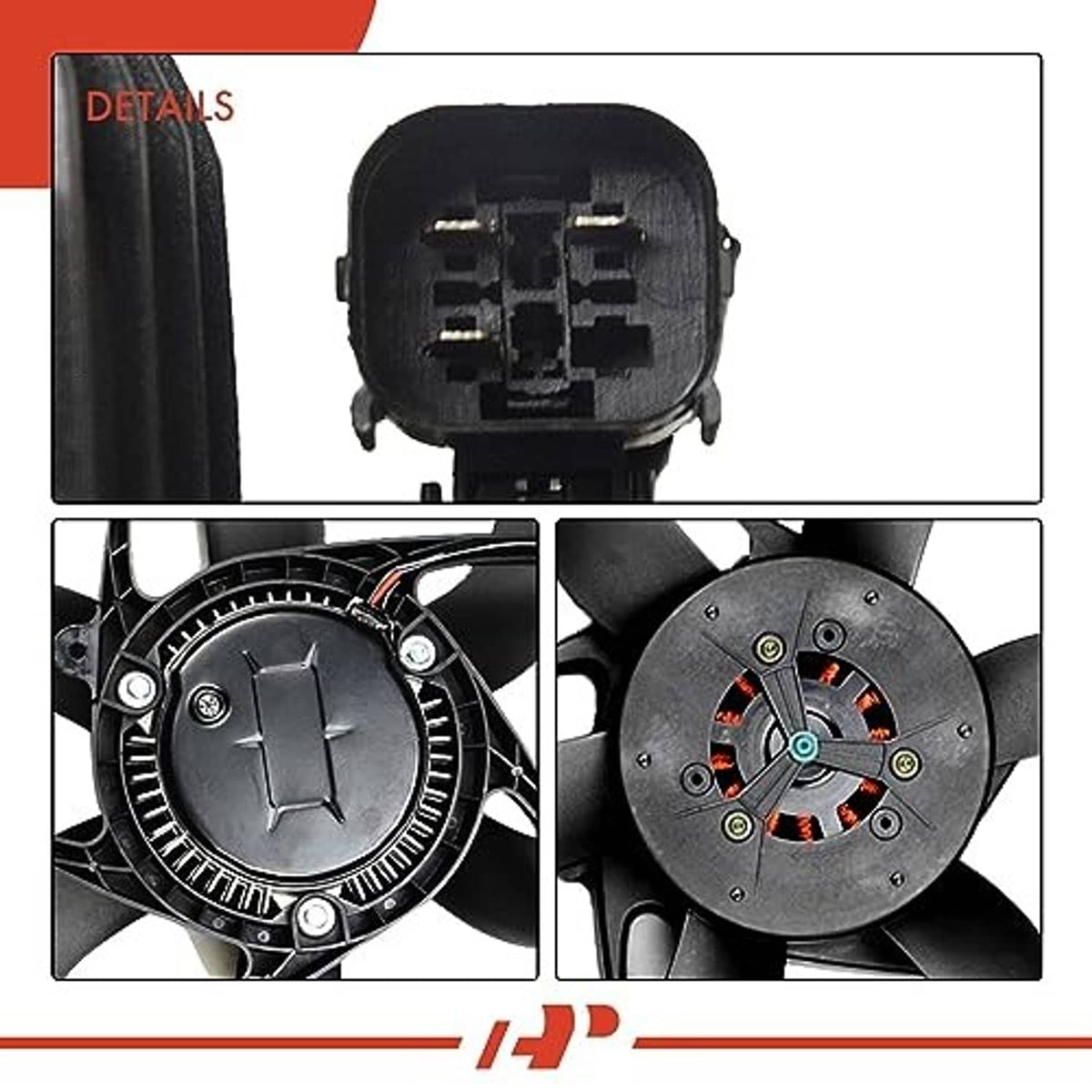 Radiator cooling fan assembly connector and circular motor hub with wiring ports
