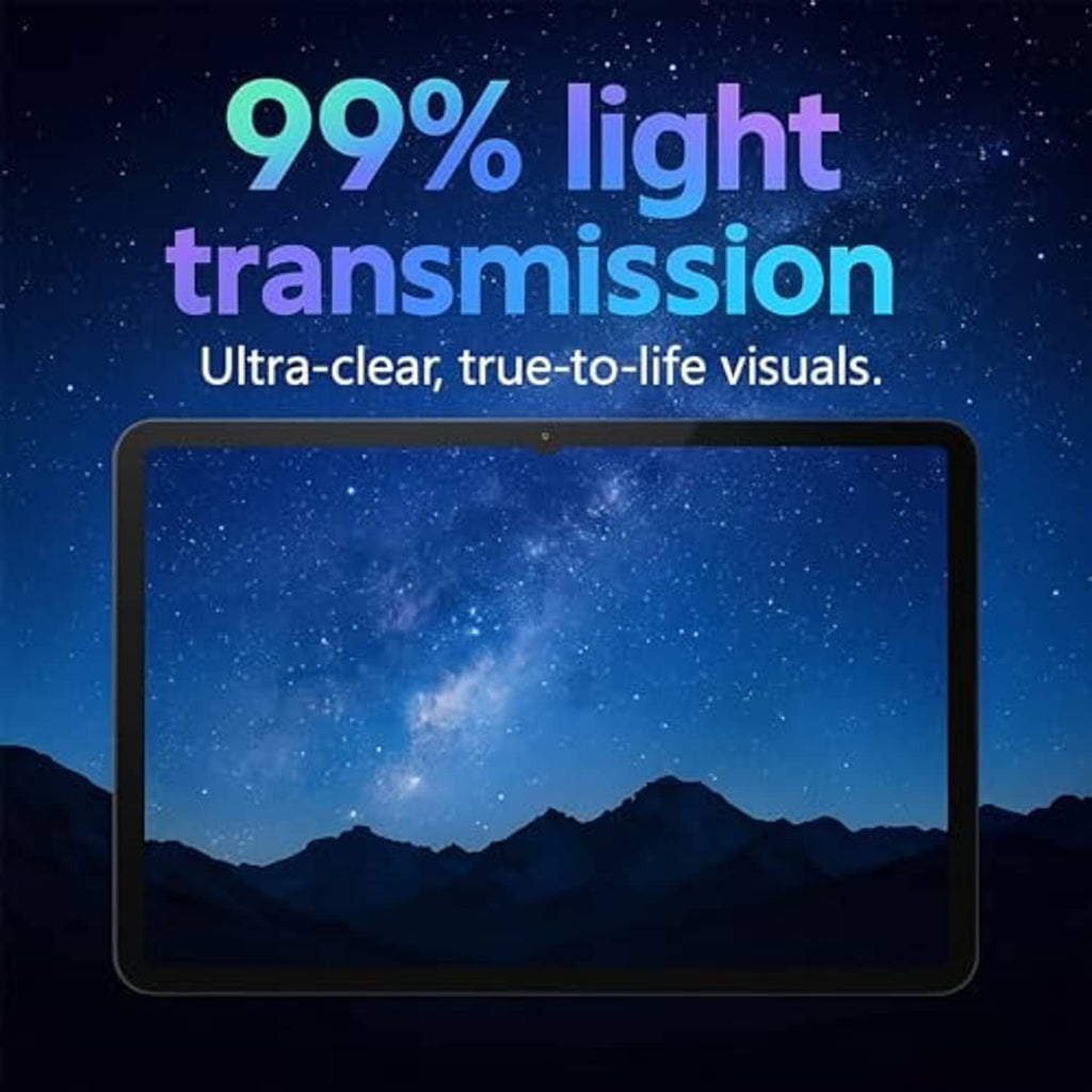 Tablet with clear tempered glass screen protector, bright display visibility