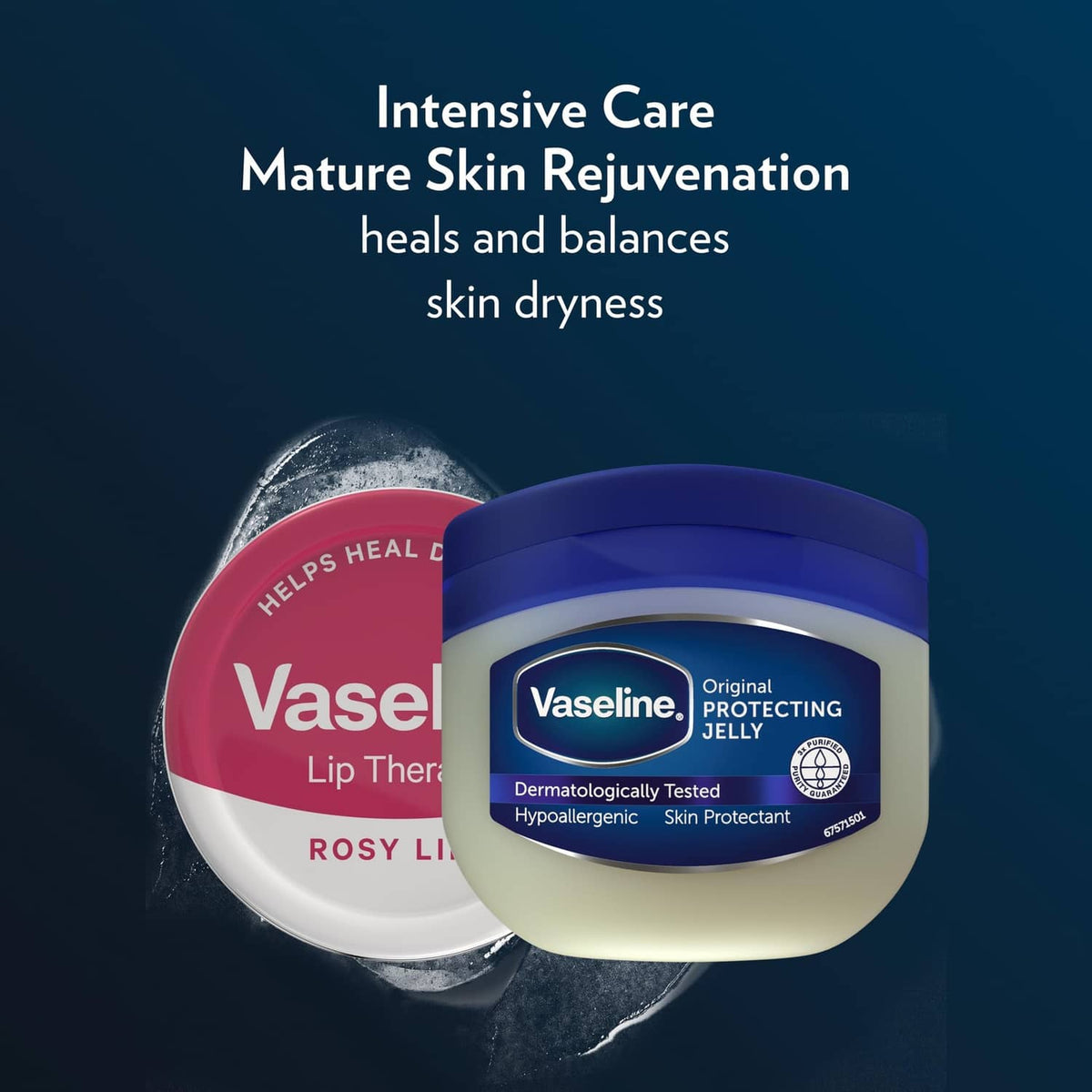 Vaseline Original Protecting Jelly jar with blue label in front of pink lip jar