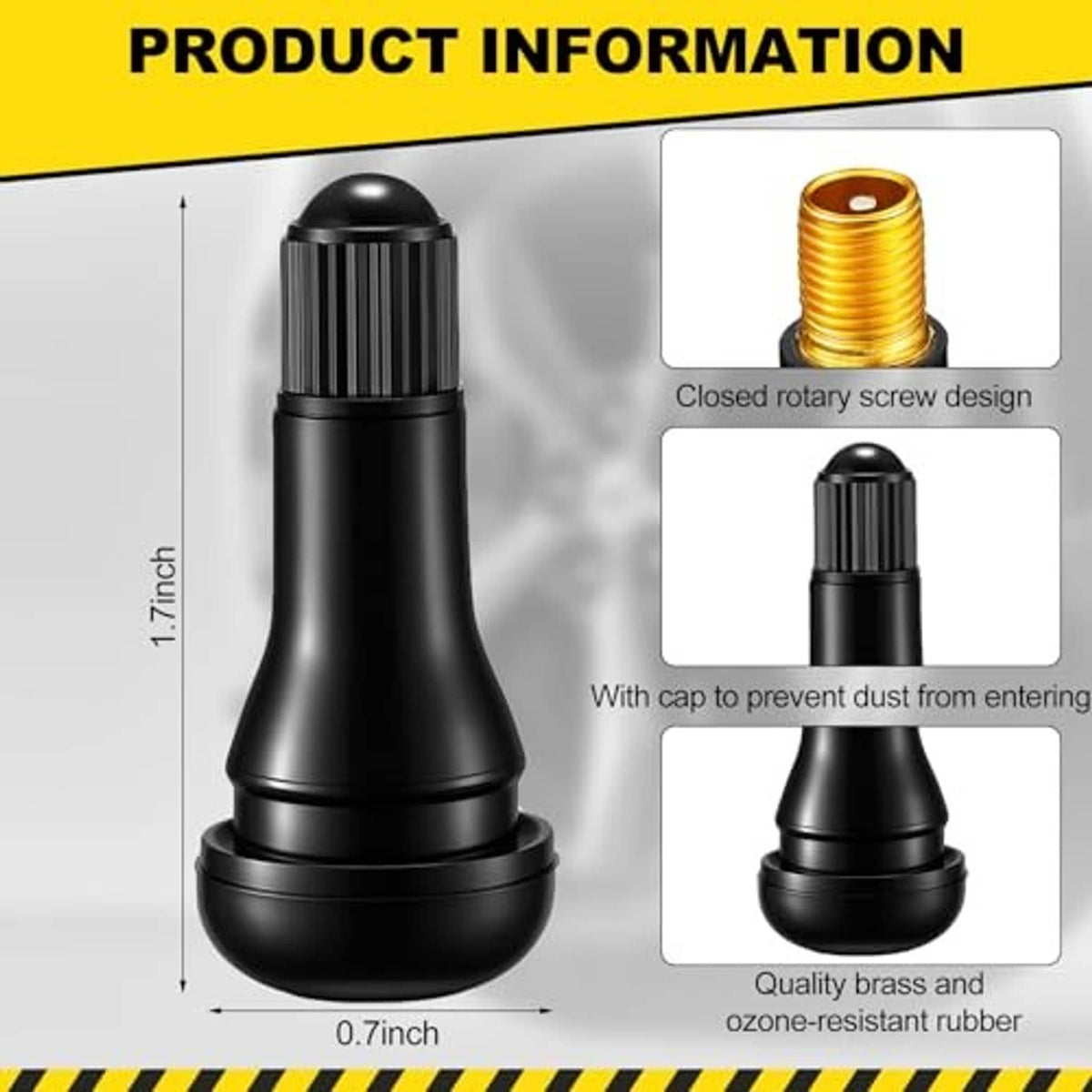 Single black snap-in valve stem with ribbed cap and brass screw thread