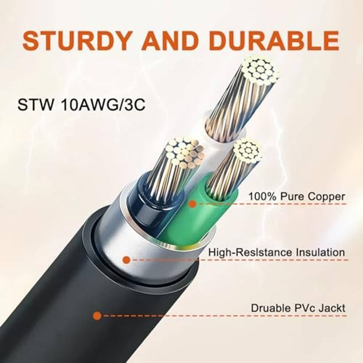 Black cable with yellow connector end showing insulated internal wiring construction