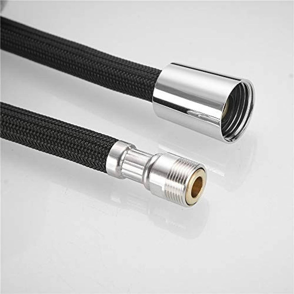 Braided hose with chrome coupling and brass threaded insert for strong, leak-resistant fitting.