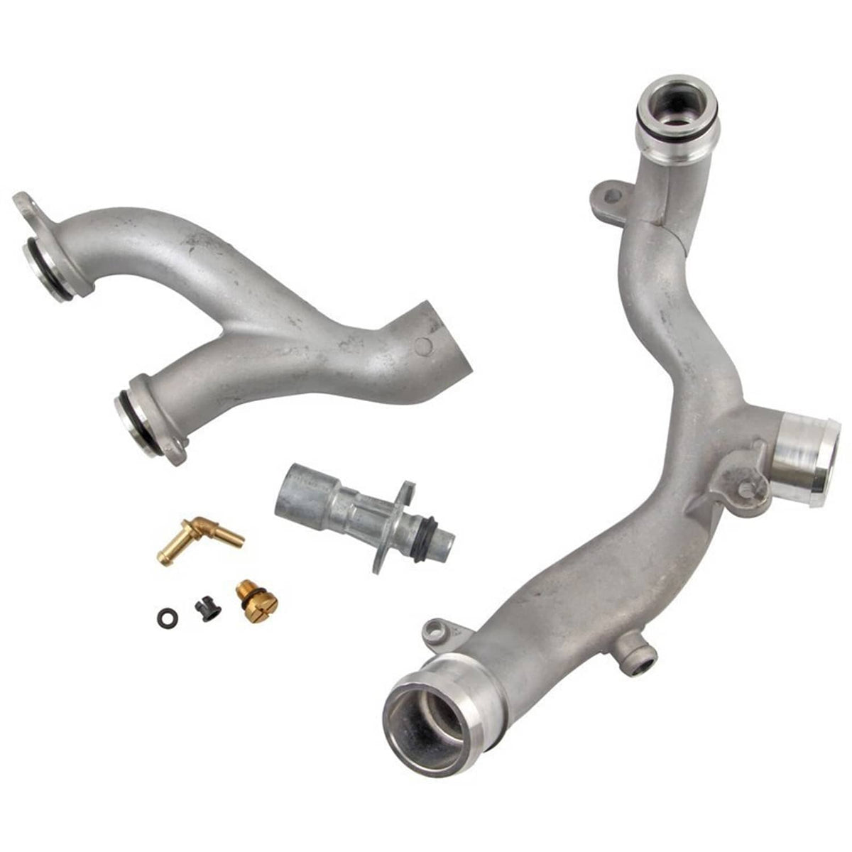 Pair of silver coolant pipes with flanges and included small install hardware