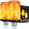LED flame effect light bulb with bright amber flame glow, clear top and black base