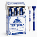Bamboo golf tee box with 10 tees; blue and white floral design, shown with singles