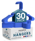 Blue plastic hangers, 30-pack set with curved shoulder design