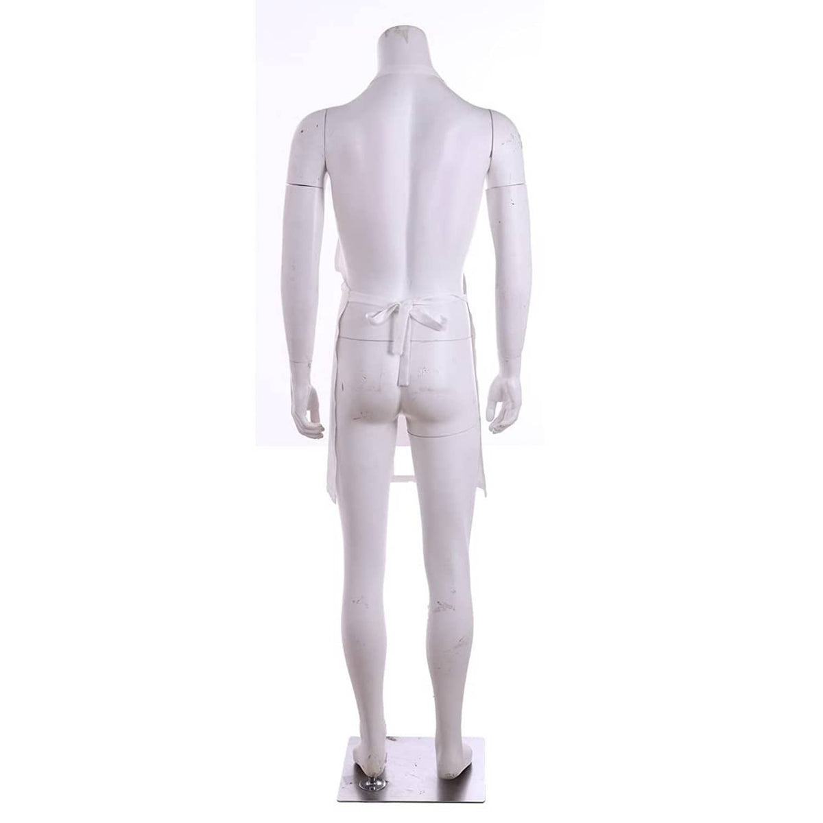 White apron back view with waist tie strings and plain skirt