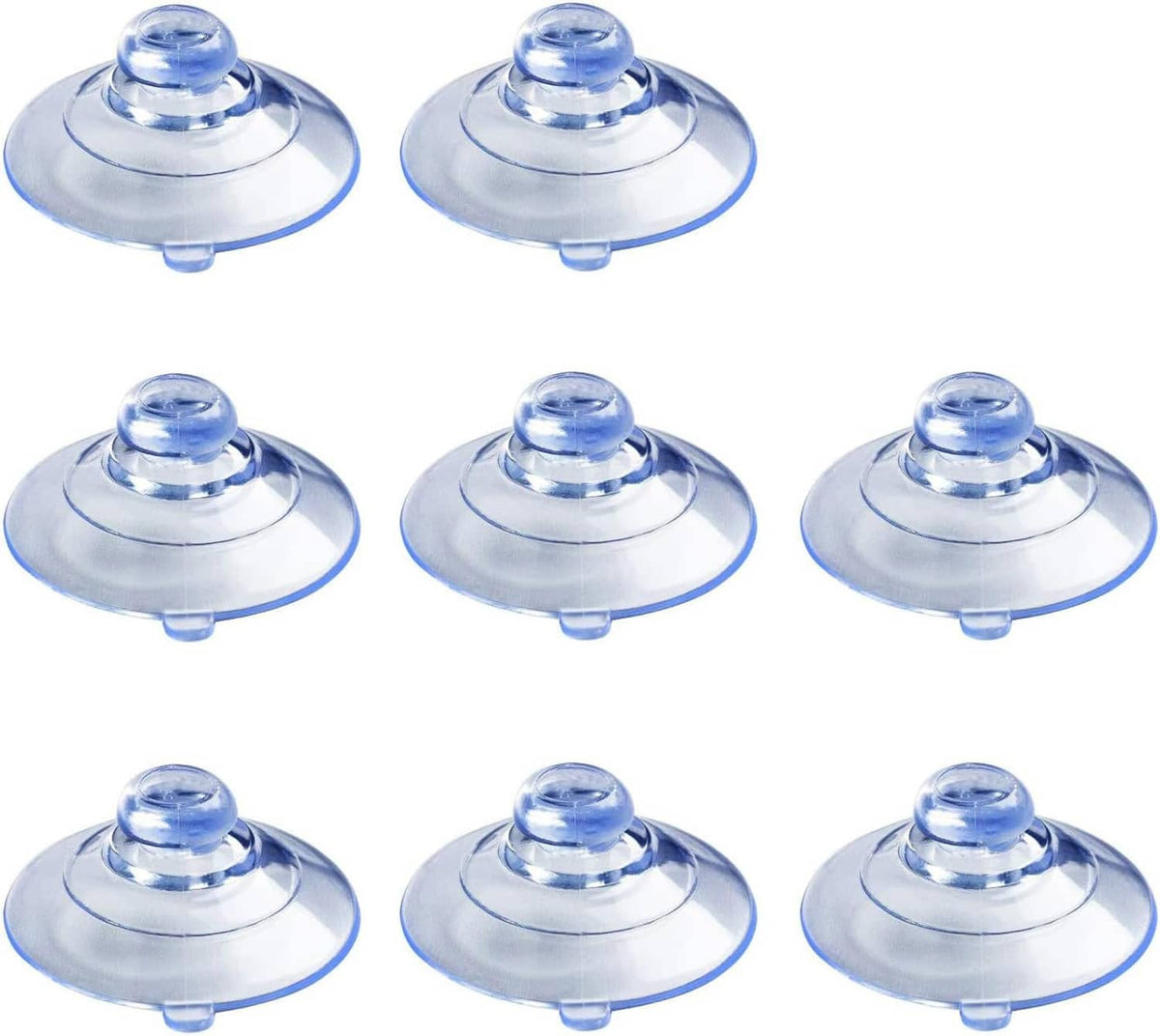 Set of 10 clear suction cups, transparent base with raised center and short nozzle