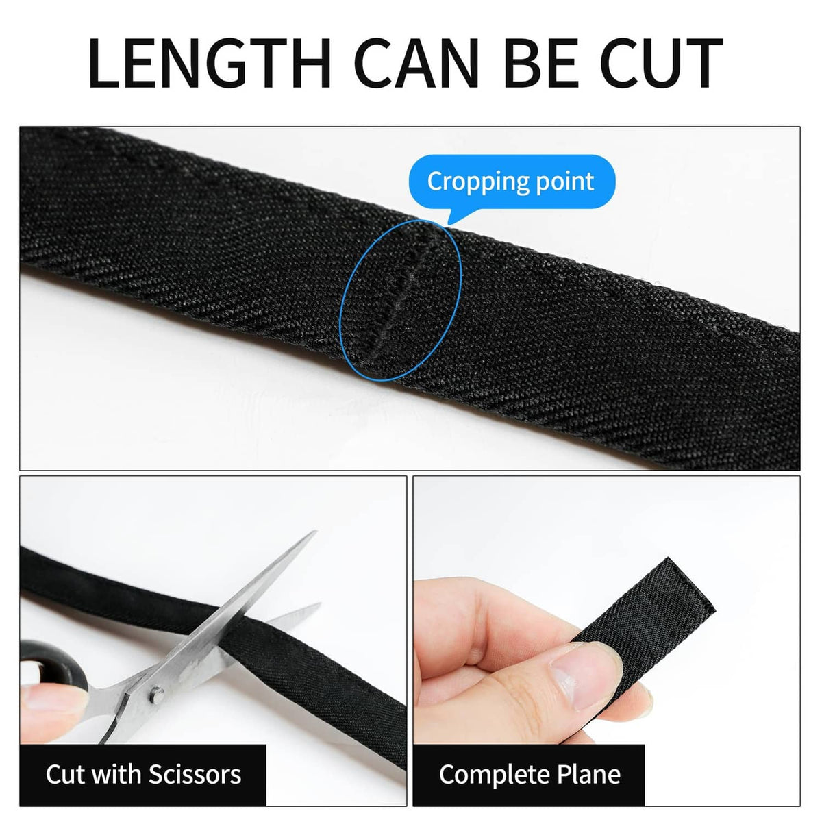 Waist apron strap length can be cut with scissors at marked cropping point