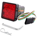 Black trailer hitch cover brake light with red lens and 12 LED array, wiring included