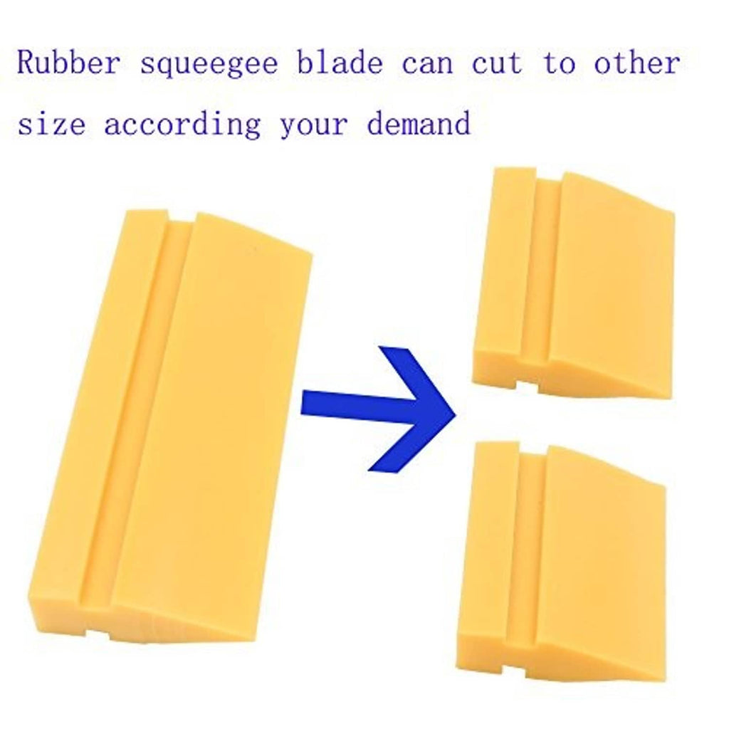 Yellow rubber squeegee blade pieces showing adjustable cut size