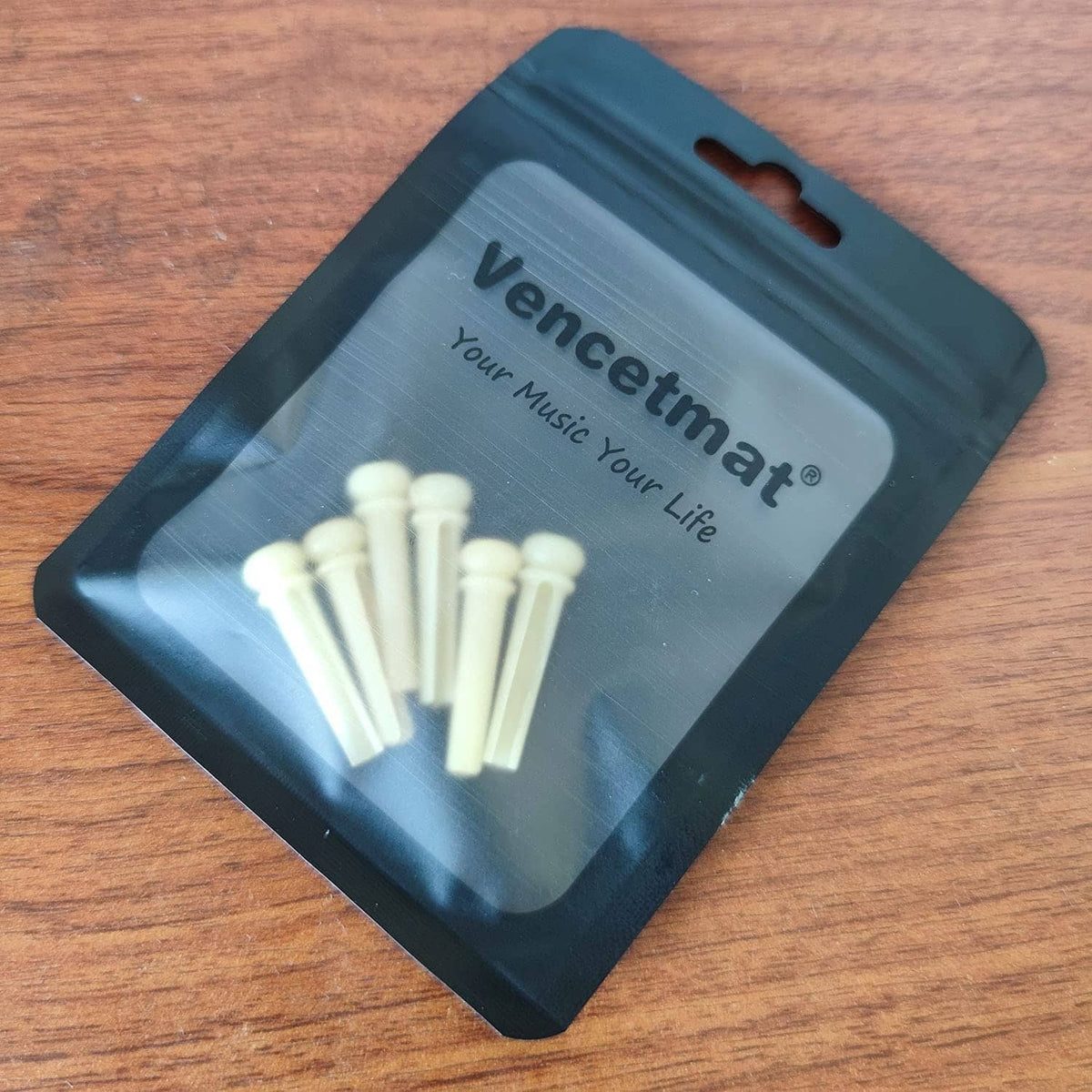 Vencetmat acoustic guitar bridge pin set blister card with white pins