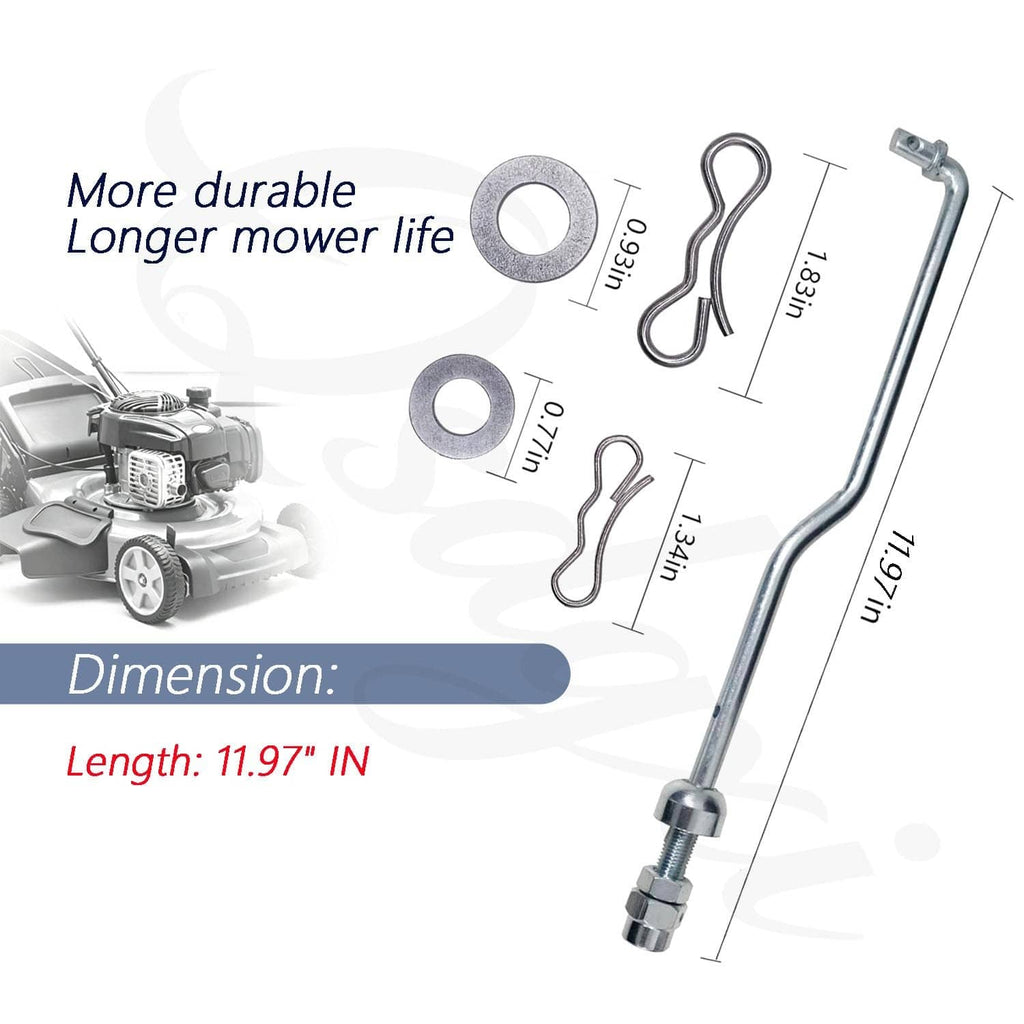 Front deck lift suspension link with threaded bolt and U-shaped retaining clips