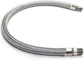 18-inch braided leader hose with metal fittings, silver-gray braided sheath