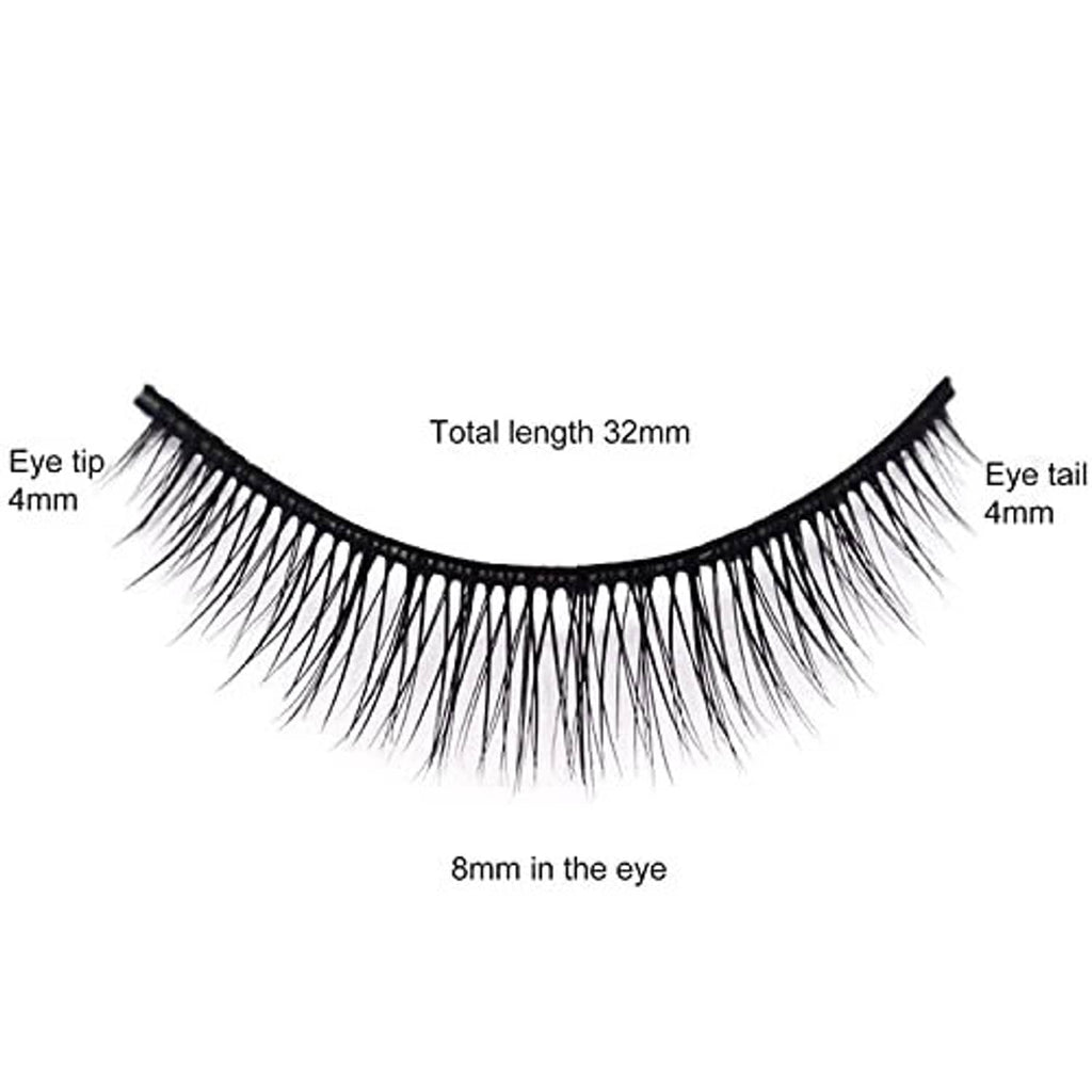 False eyelash strip with 32mm total length, 4mm tips, curved black band