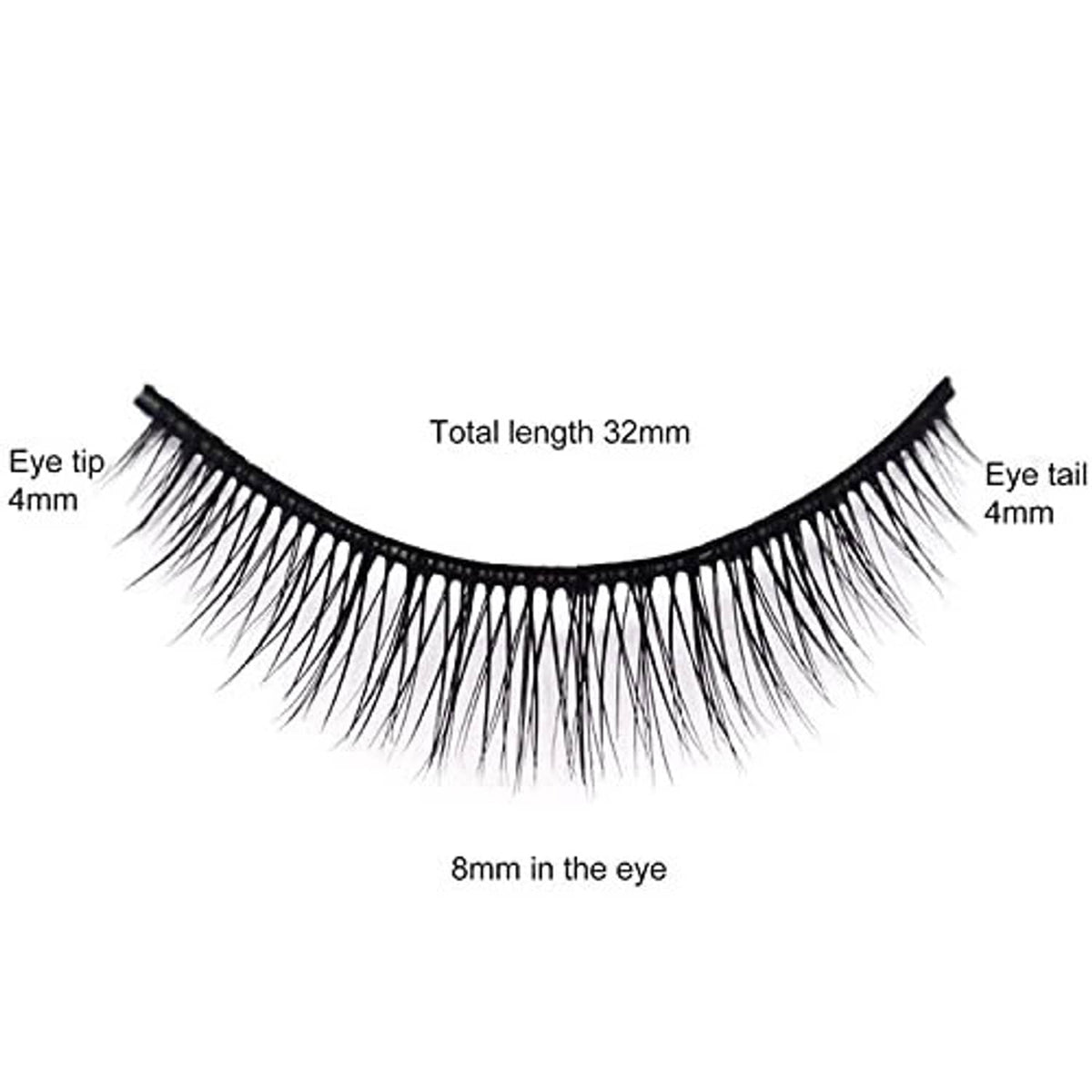 False eyelash strip with 32mm total length, 4mm tips, curved black band