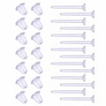 Clear plastic earring posts with round backing cups, assorted set
